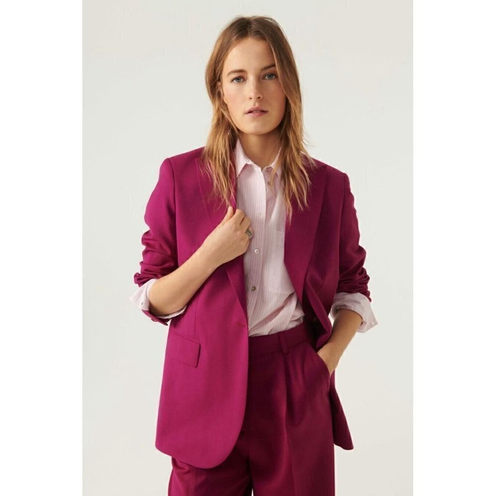 Ba&sh Womens Isha Suit Jacket Sz 0 XS Rose Fuchsia Pink Wool Boyfriend Blazer - Picture 4 of 10
